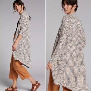 Pilcro by Anthropologie Padma Space-Dye Long Cardigan in Gray and Cream